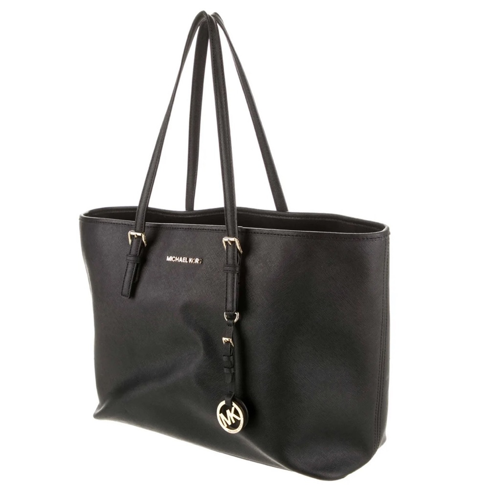 MICHAEL KORS • Saffiano Black Leather Tote Bag Purse - Picture 3 of 10